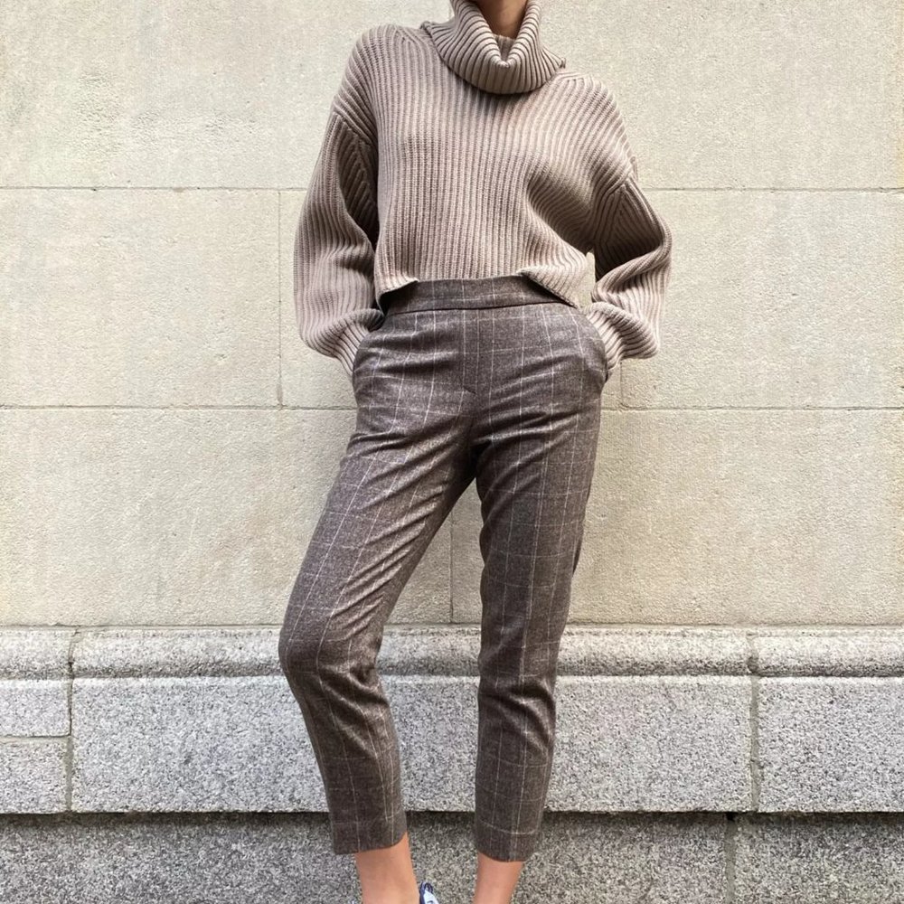 ARITZIA BABATON Atelier Conan Dark Gray Plaid Cropped Wool Trousers Size…
